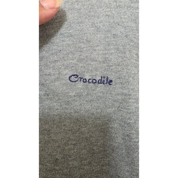 Crocodile Men's Gray V-Neck Cardigan Sweater Navy Trim & Button Front Size M - Picture 4 of 8